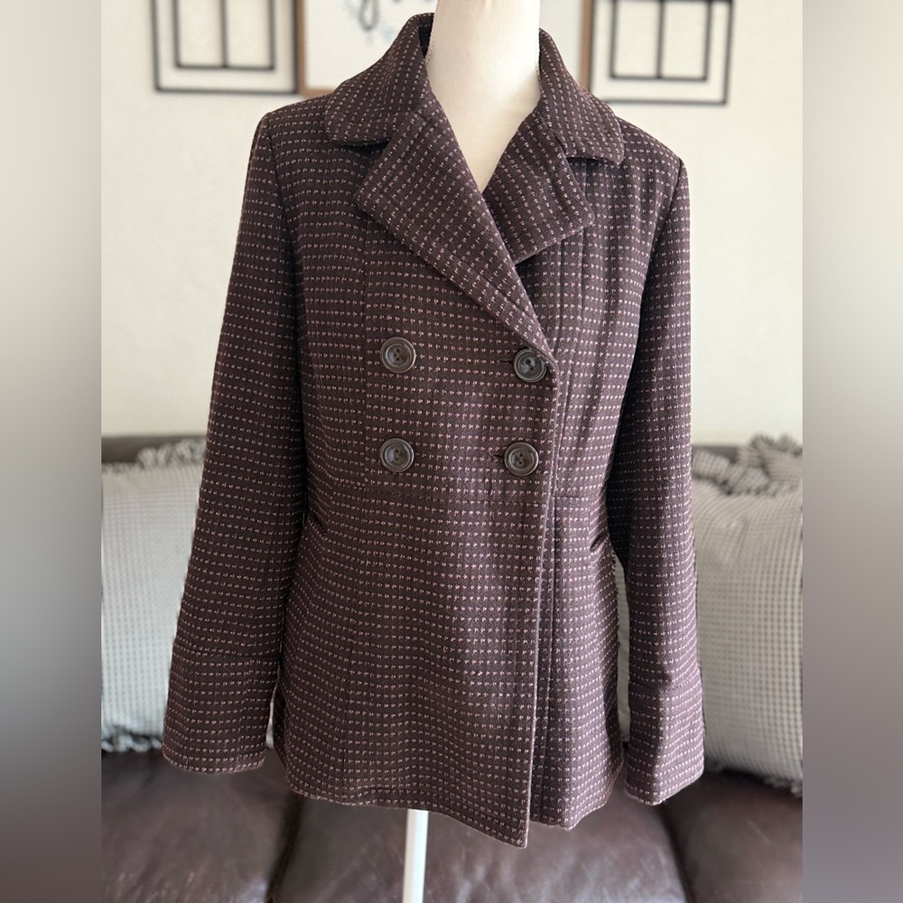 Vintage BANANA REPUBLIC Women's Size M Brown & Pink Double Breasted Wool Jacket